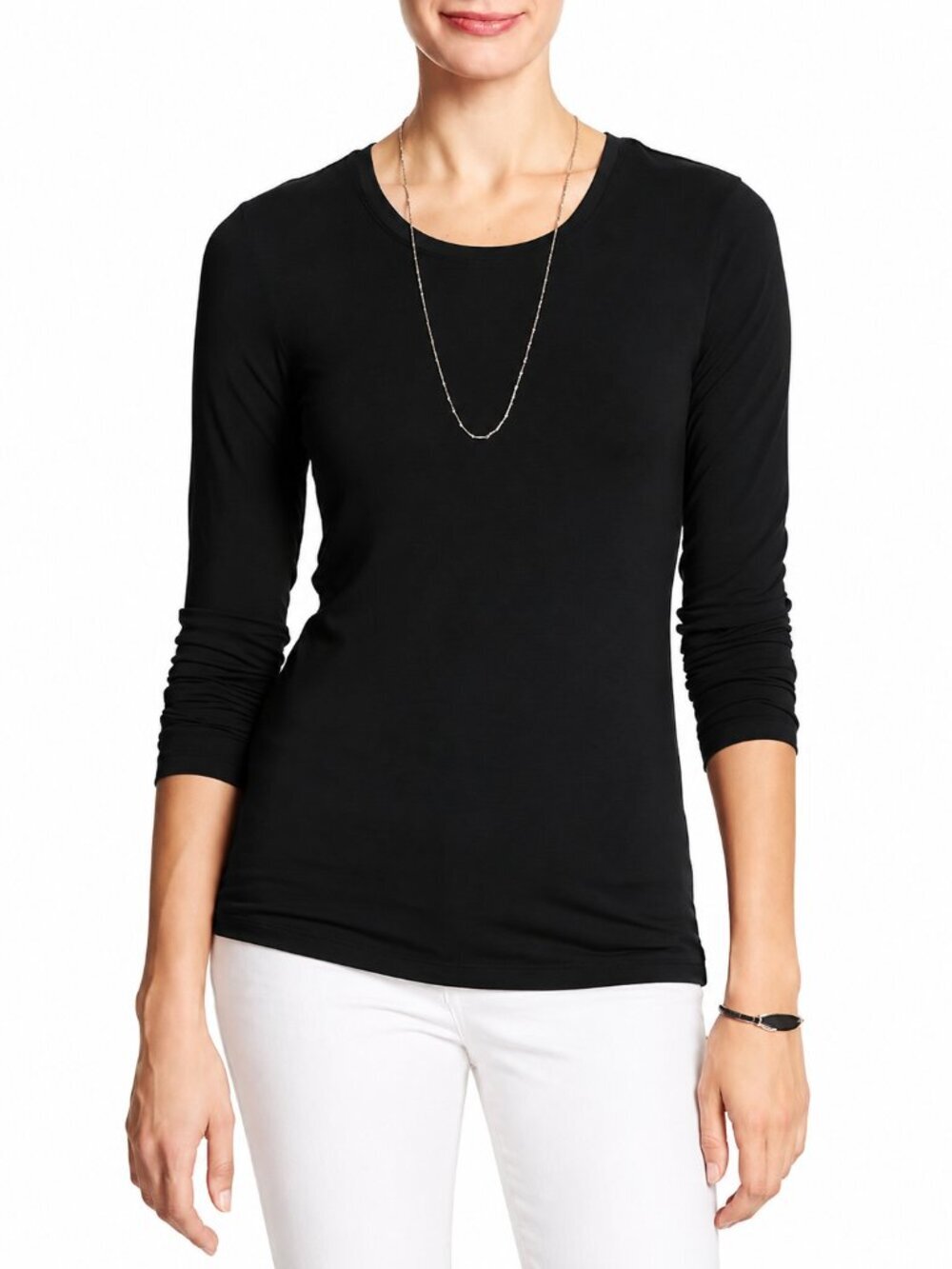Banana Republic Timeless Long Sleeve Crew-Neck Tee Black Small #A3214